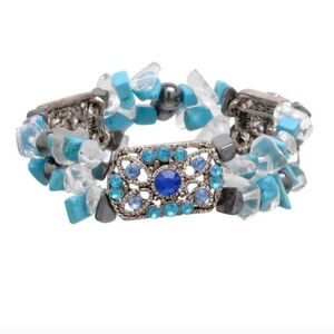 Turquoise Magnetic Bracelet, Hematite Beads Stones Stretchable Therapy Bracelet